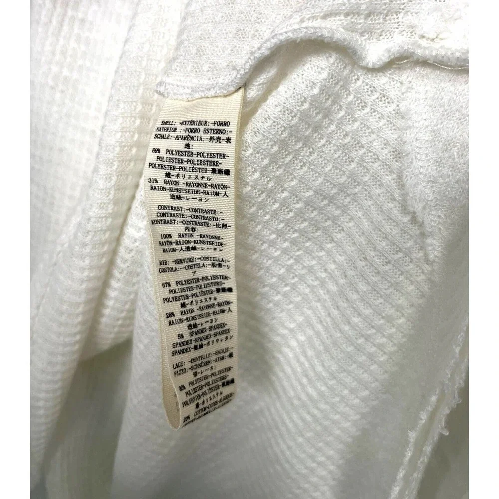 Free People Top Womens S Sweetest Thing Waffle Embroidered Boho Peasant Ivory - Picture 11 of 16